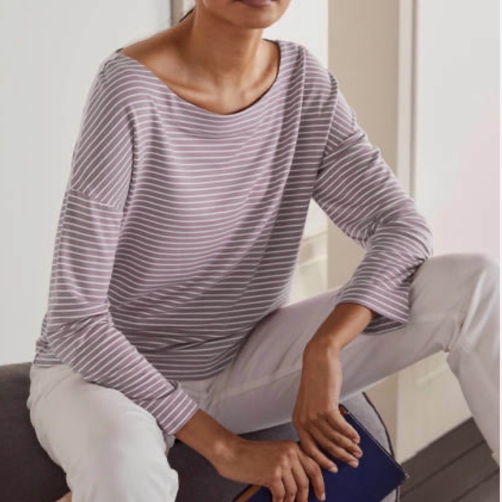 Boden Sz 8 Katrina Jersey Top Heather/Ivory Striped Long Sleeve